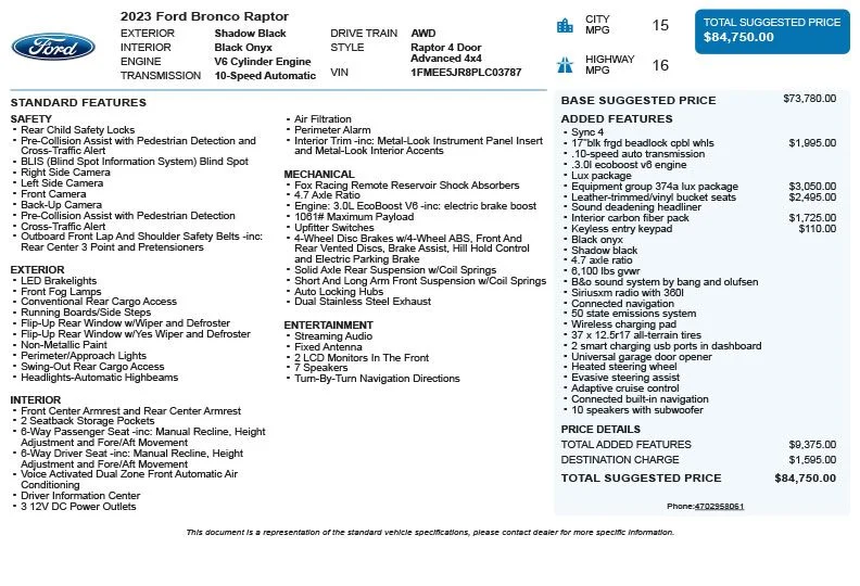 Used 2023 Black Ford Raptor image 3