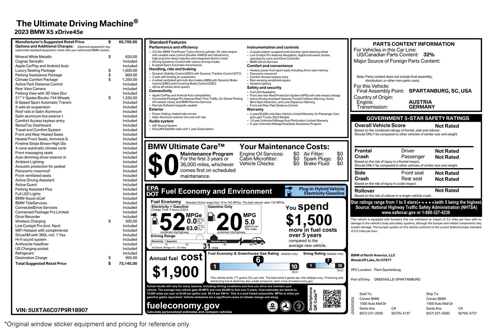 Used 2023 BMW X5 45e with VIN 5UXTA6C07P9R18907 for sale in Newport Beach, CA