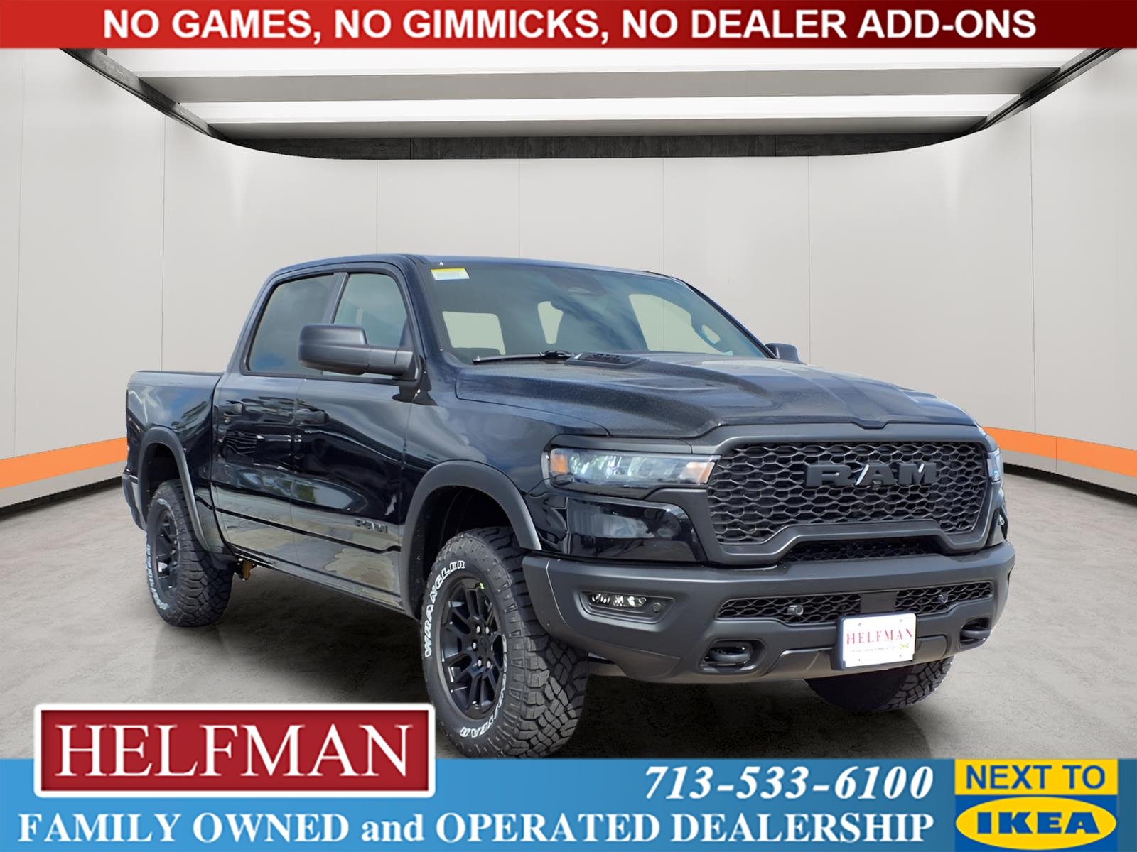 New 2026 Diamond Black Crystal Pearl-Coat Exterior Paint RAM Rebel image 1