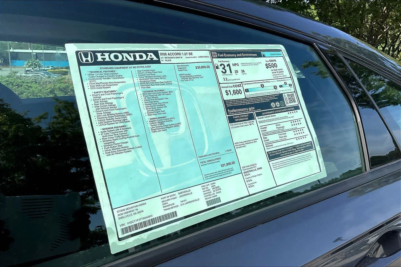 New 2026 Meteorite Gray Metallic Honda SE image 20