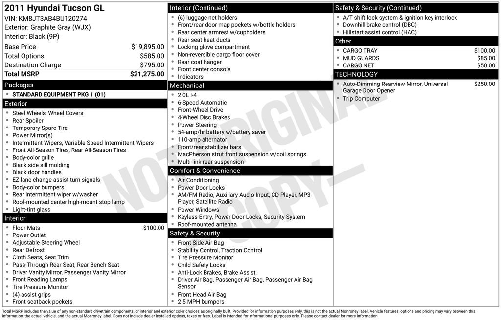 Used 2011 Hyundai Tucson GL with VIN KM8JT3AB4BU120274 for sale in Gainesville, FL