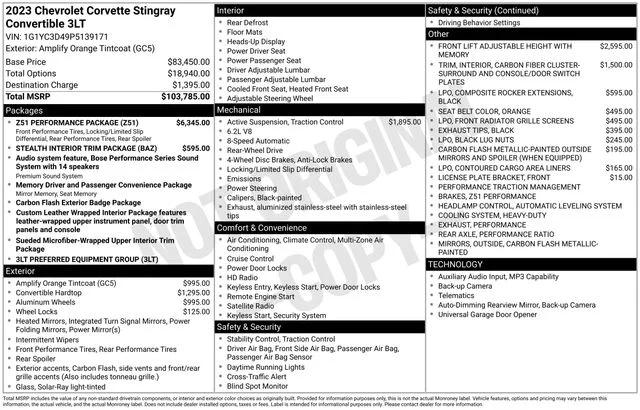 Used 2023 Orange Chevrolet Stingray image 51