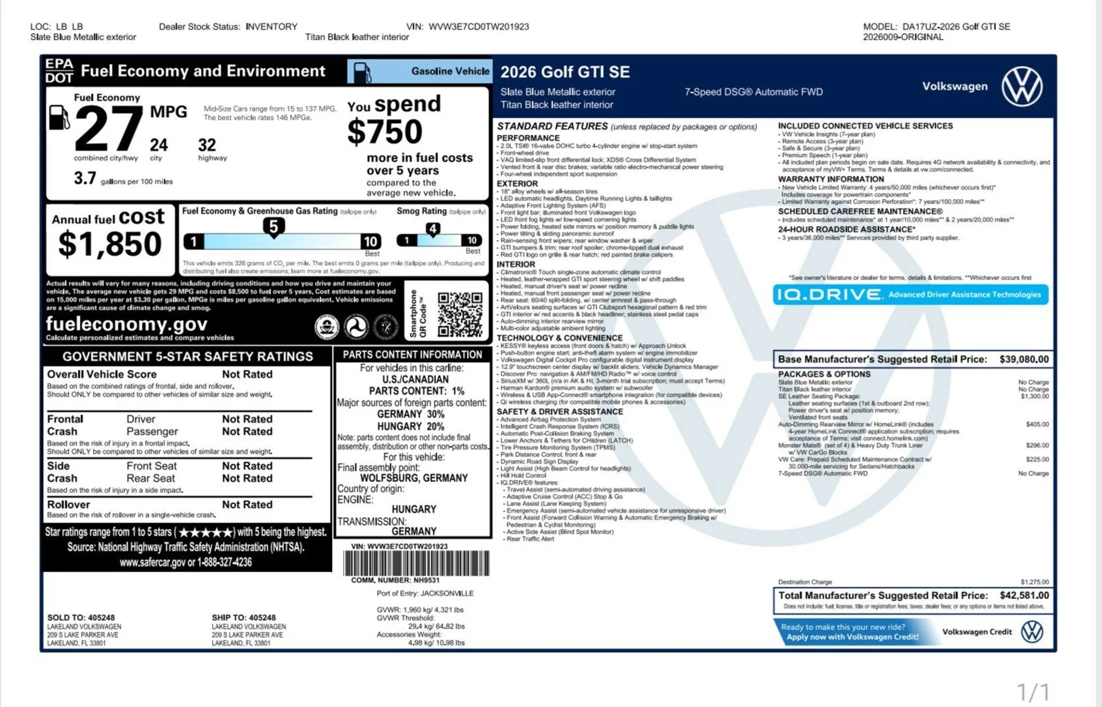 New 2026 Slate Blue Metallic Volkswagen 2.0T SE image 4