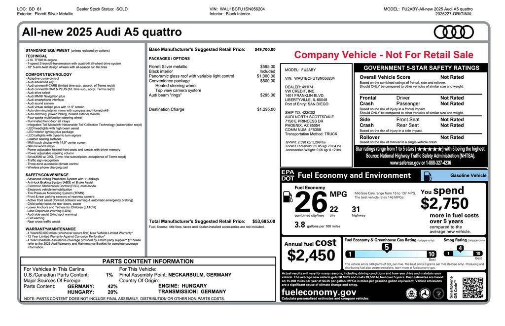 Used 2025 Silver Audi 2.0T Premium quattro image 4