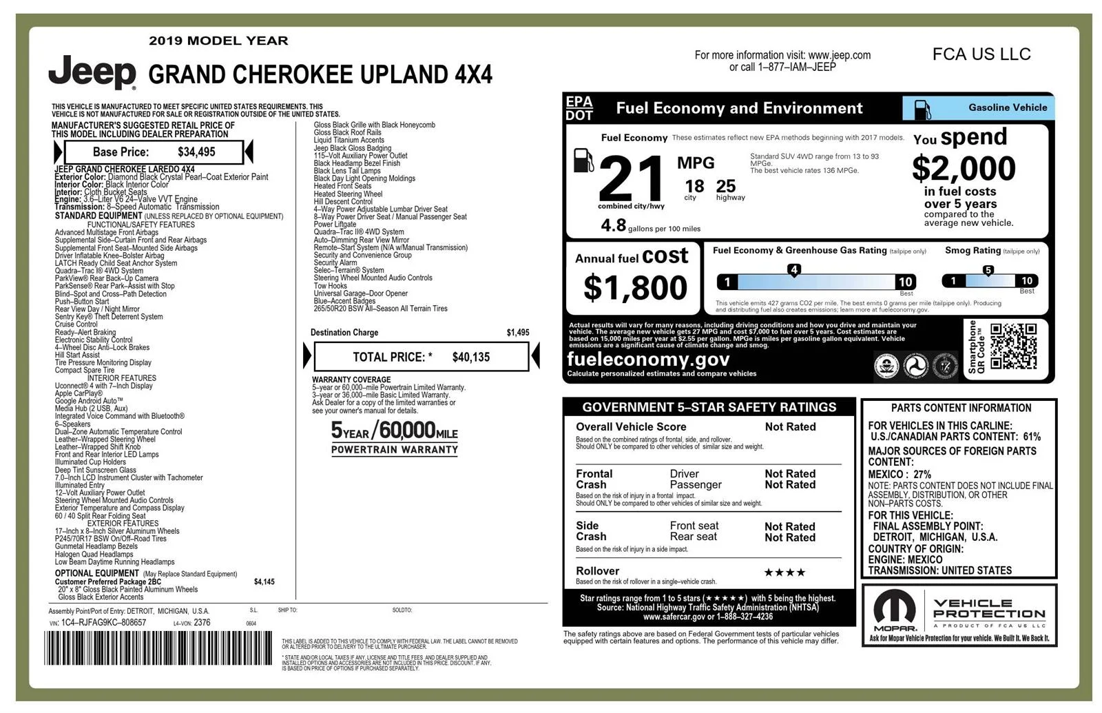 Used 2019 Diamond Black Crystal Pearlcoat Jeep Upland image 2