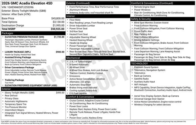 Used 2026 Ebony Twilight Metallic GMC Elevation image 1