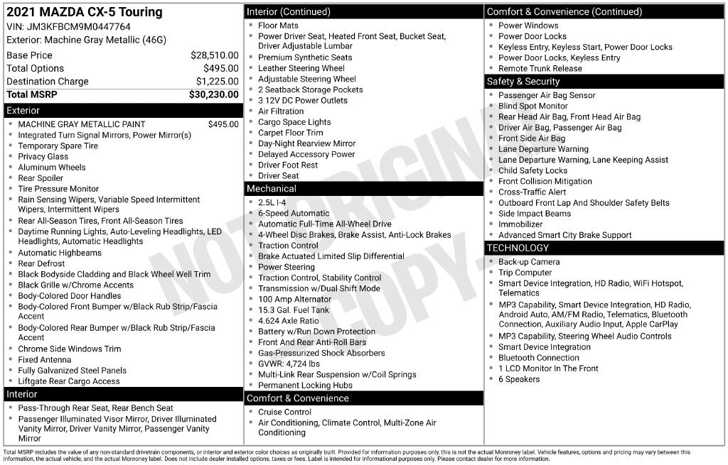 Certified Used 2021 Machine Gray Mazda Touring image 3