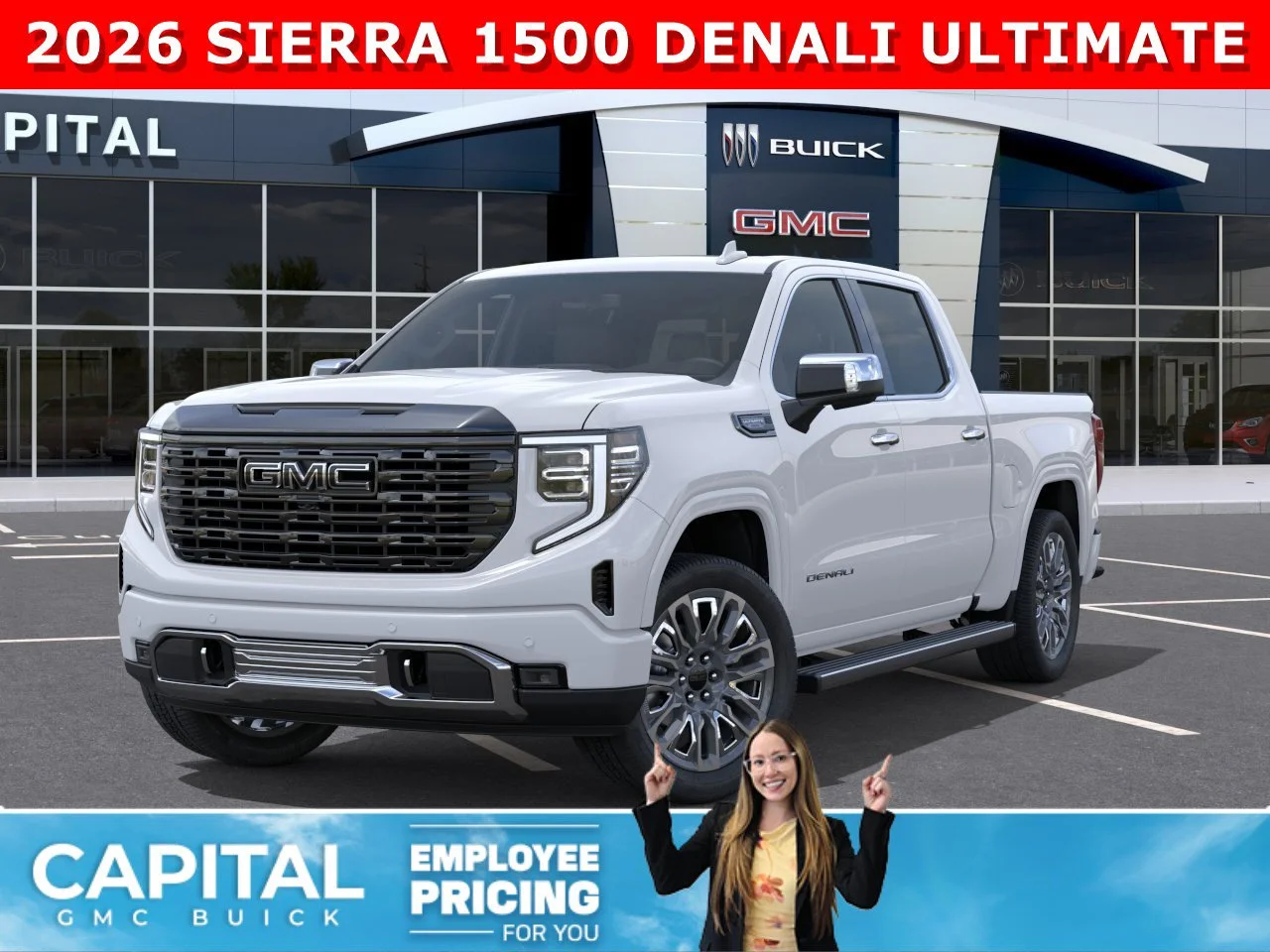 New 2026 GLACIER WHITE TRICOAT GMC Denali Ultimate image 1