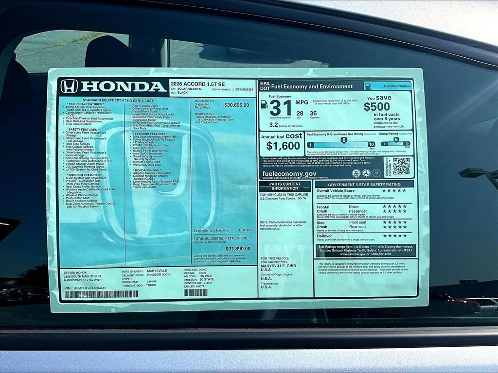 New 2026 Solar Silver Metallic Honda SE image 29