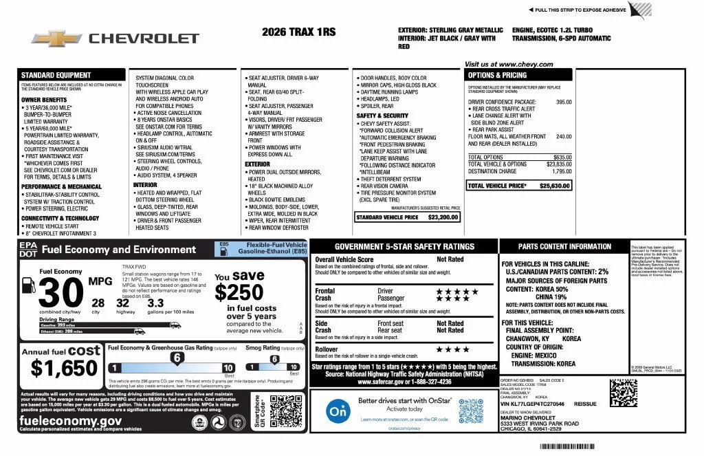 New 2026 Sterling Gray Metallic Chevrolet 1RS image 2