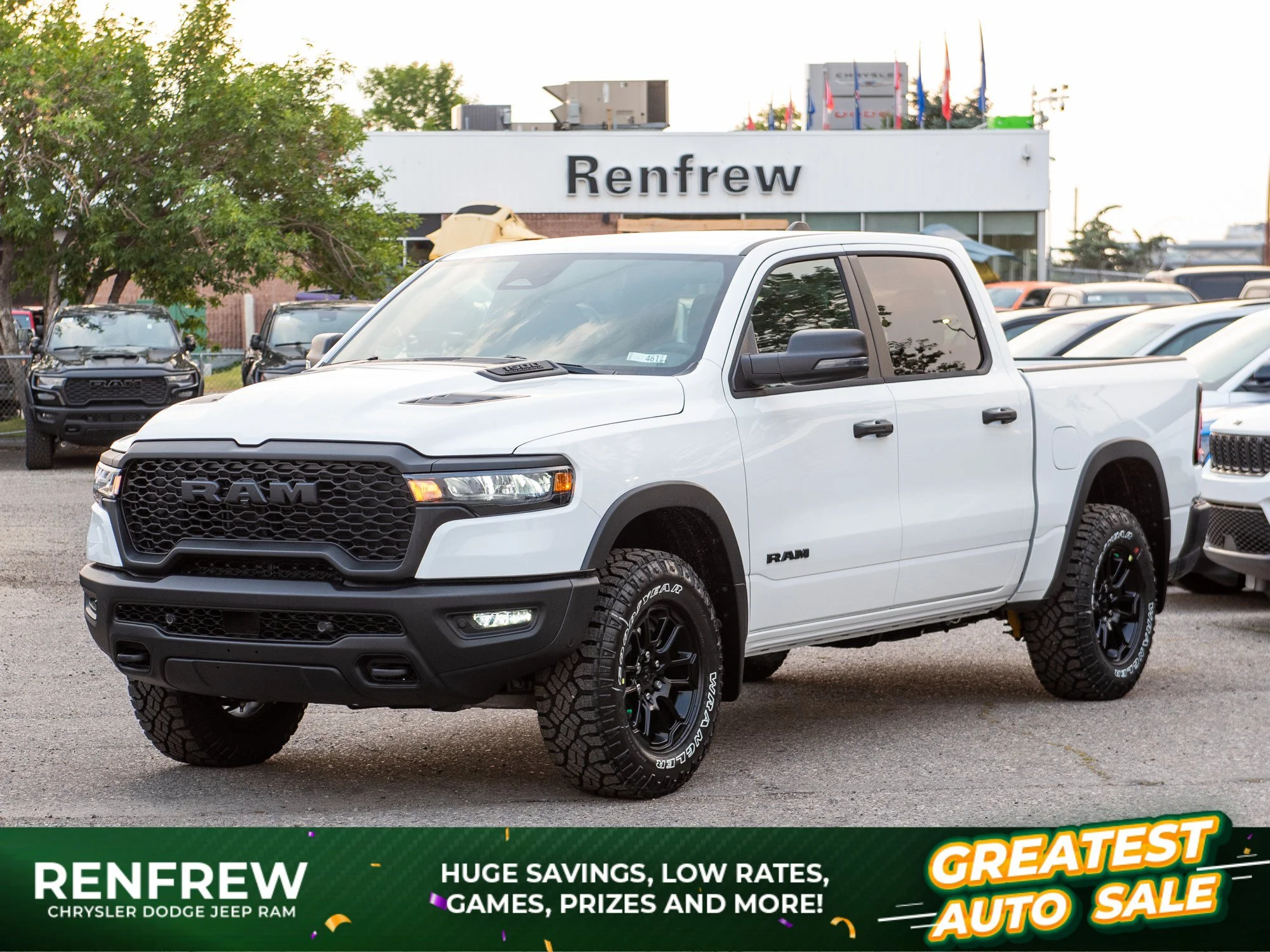 New 2026 White RAM Rebel* Crew Cab 4x4, 33 Inch A/T Tires, 1 Inch Factory Lift, Bilstein Performance Shocks image 1