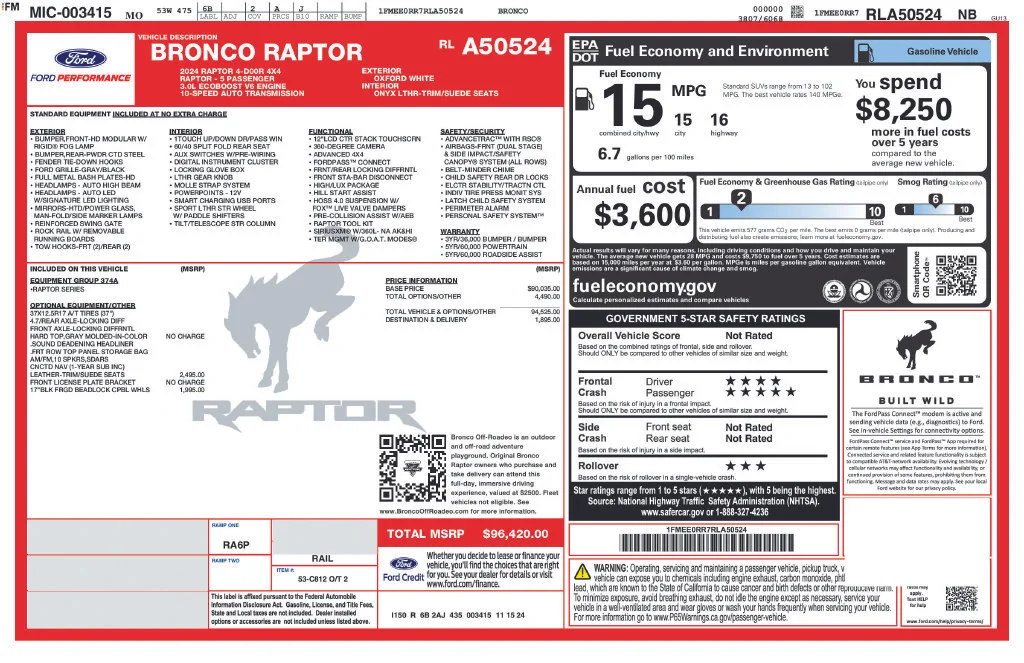 Used 2024 White Ford Raptor image 1