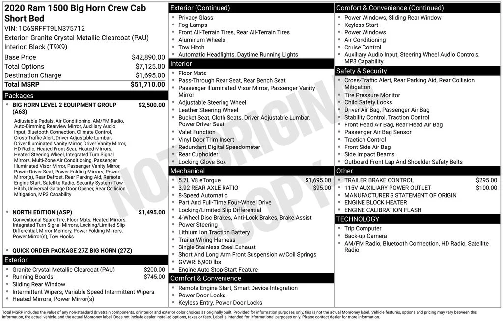 Used 2020 RAM Ram 1500 Pickup Big Horn/Lone Star with VIN 1C6SRFFT9LN375712 for sale in Elk River, Minnesota