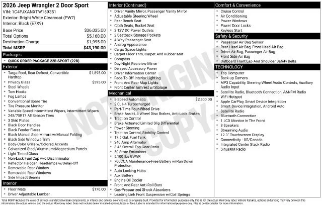 New 2026 Bright White Clear-Coat Exterior Paint Jeep Sport image 28