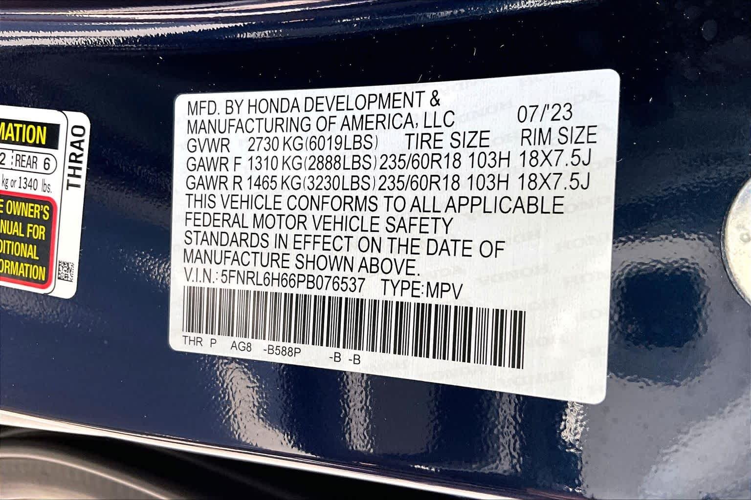 Used 2023 Obsidian Blue Pearl Honda EX-L image 33