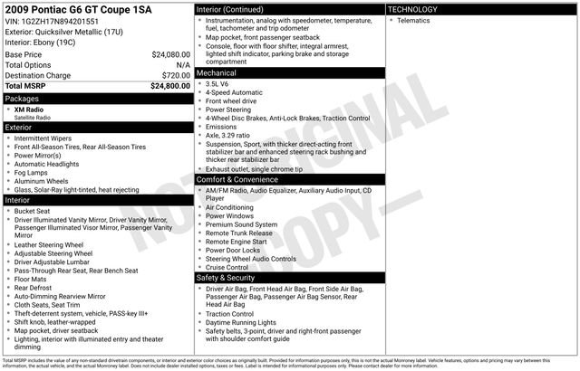 Used 2009 Pontiac G6 GT with VIN 1G2ZH17N894201551 for sale in Whitehall, OH