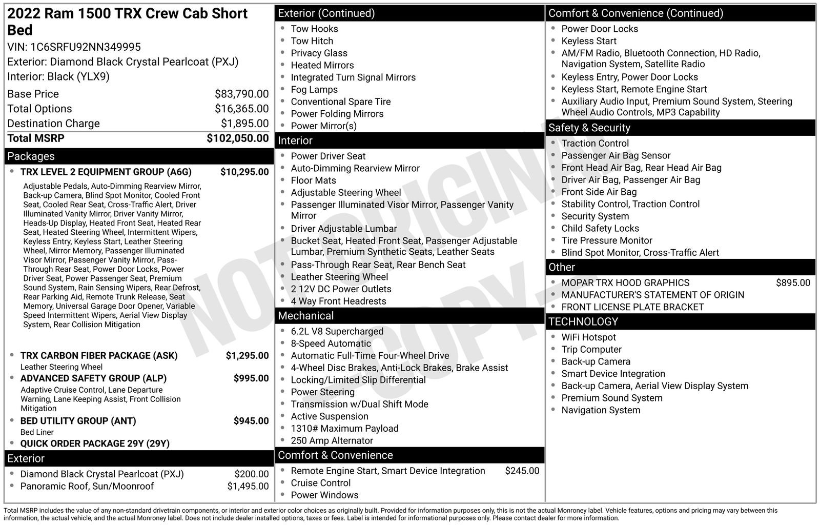 Used 2022 Diamond Black Crystal Pearlcoat Ram TRX image 1