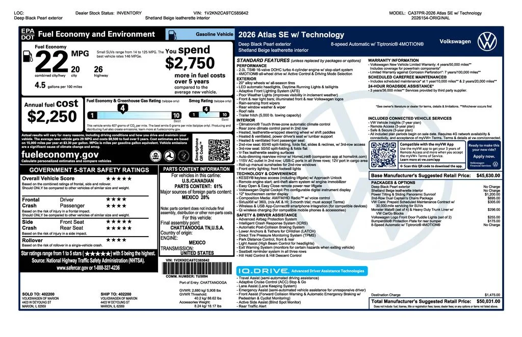 New 2026 Black Volkswagen 2.0T SE w/Technology image 2