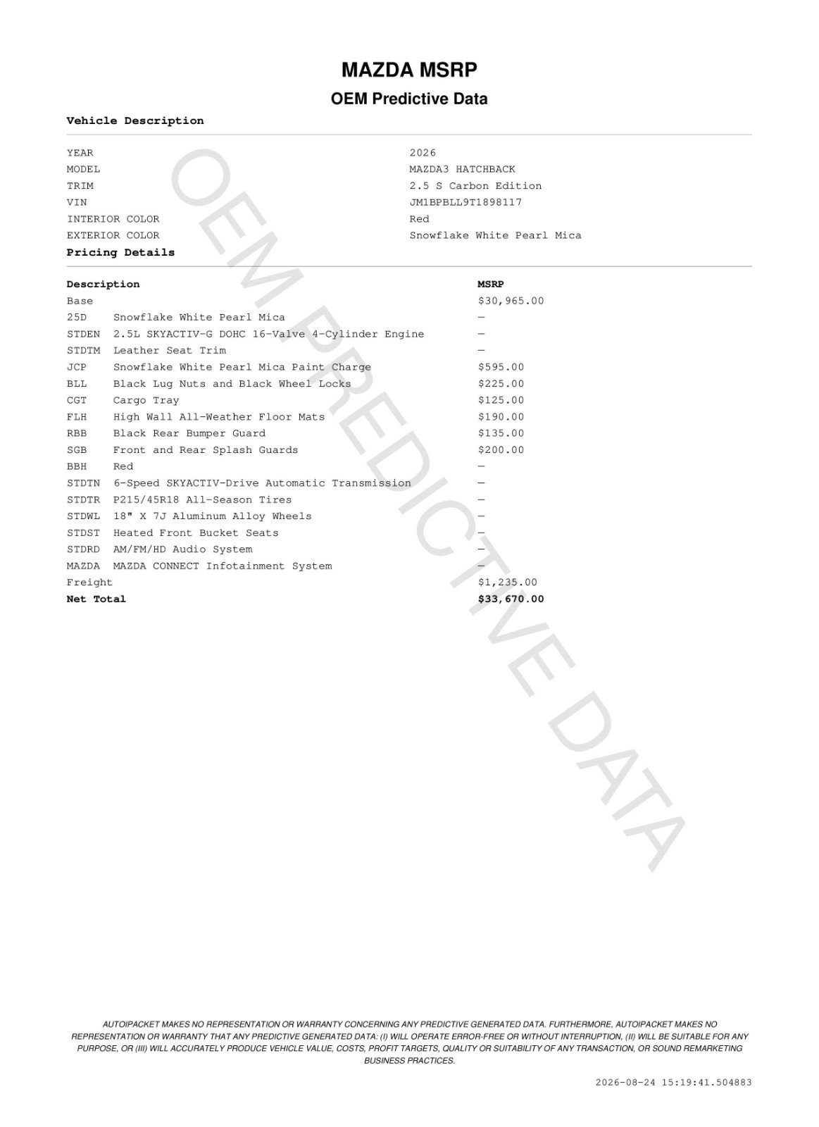 New 2026 Snowflake White Pearl Mazda 2.5 S Carbon Edition image 11