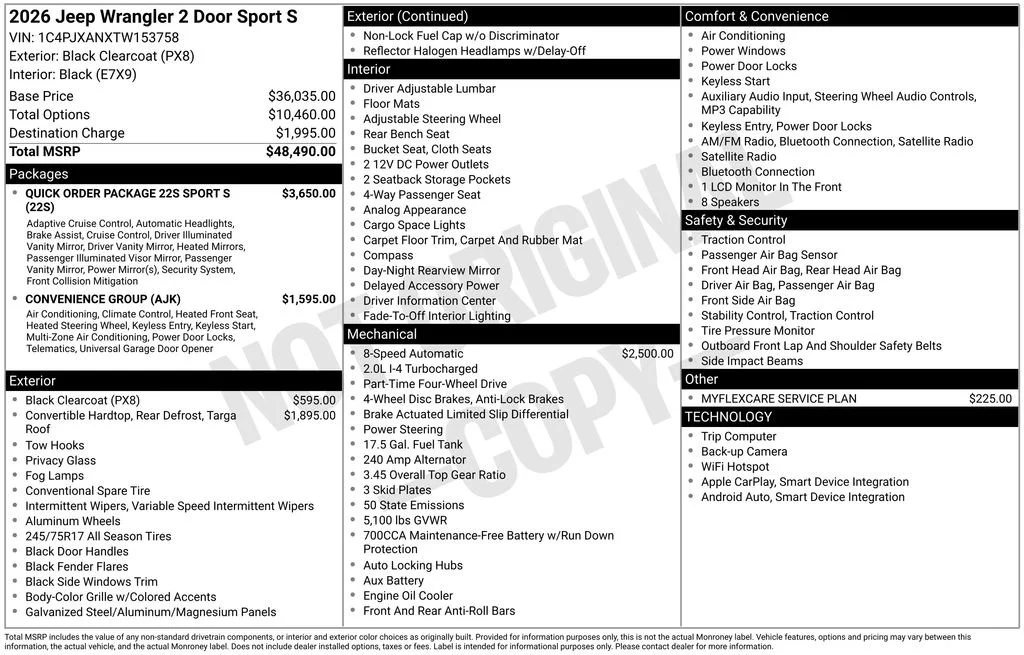 New 2026 Black Clear-Coat Exterior Paint Jeep Sport S image 37