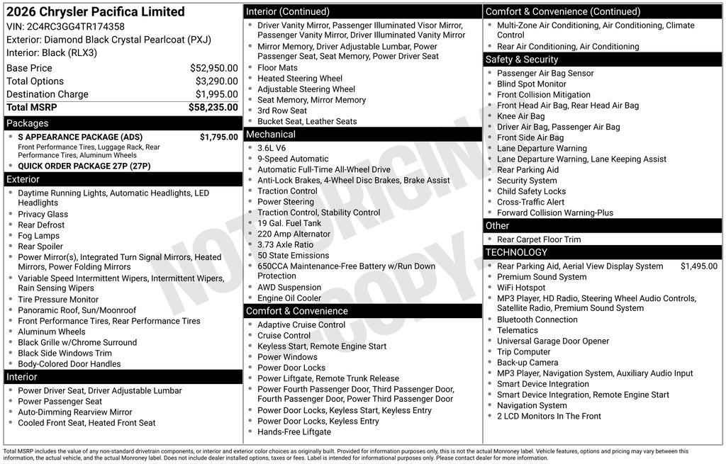 New 2026 Diamond Black Crystal Pearl-Coat Exterior Paint Chrysler Limited image 3