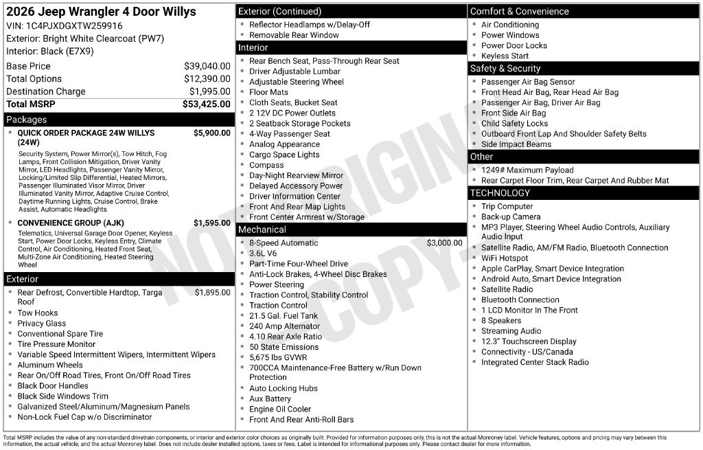 New 2026 Bright White Clear-Coat Exterior Paint Jeep Willys image 6