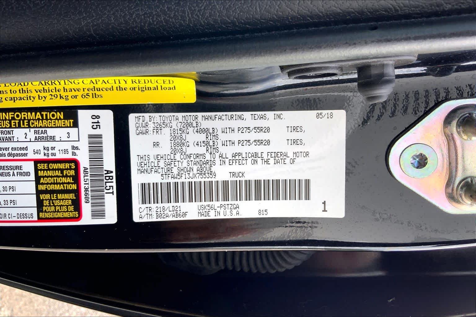 Used 2018 Midnight Black Metallic Toyota 1794 Edition image 36