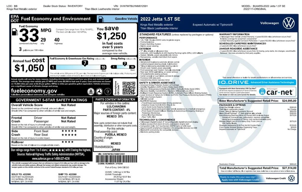 Certified Used 2022 Red Volkswagen 1.5T SE image 4