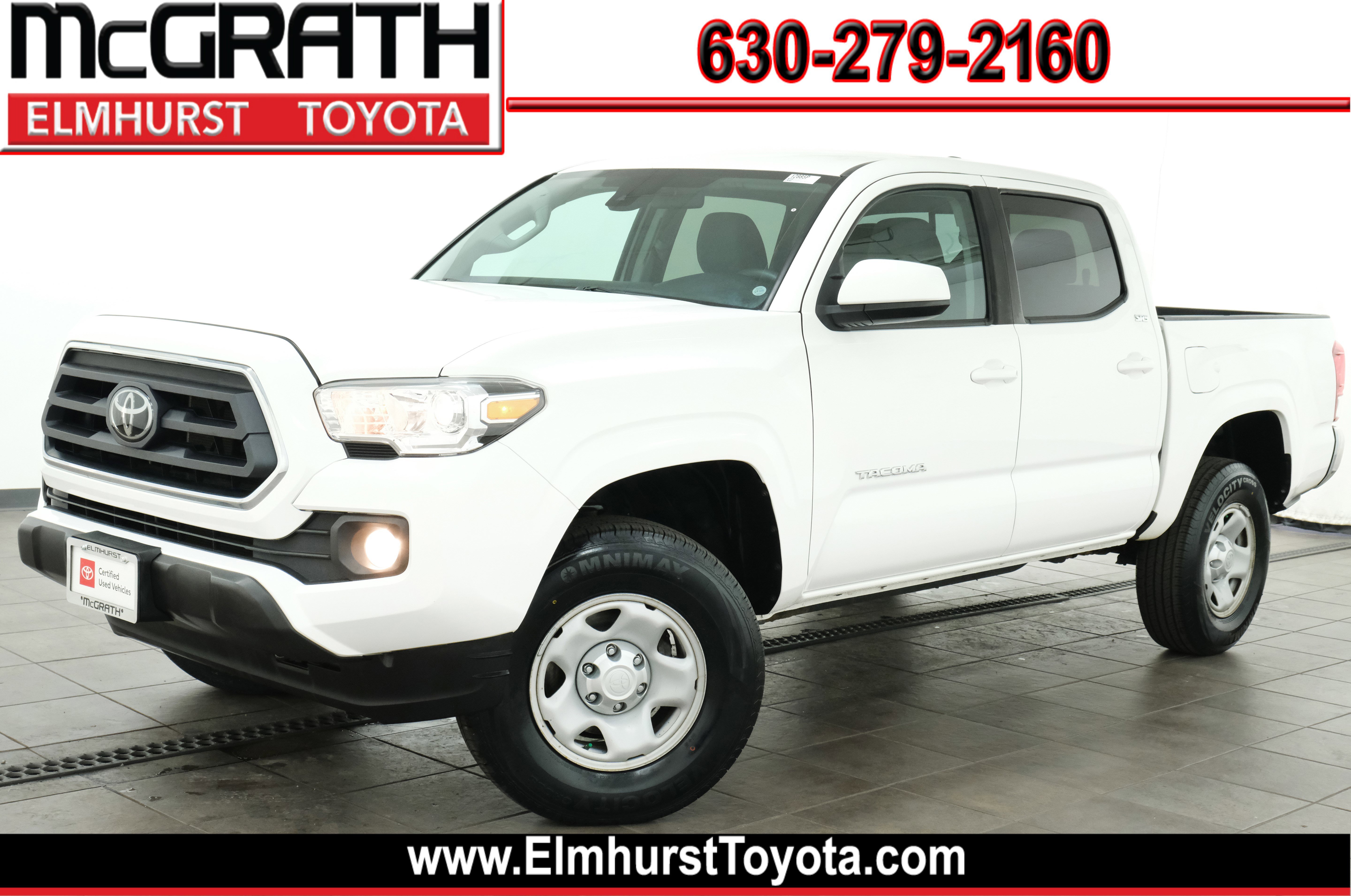 Super White 2021 Toyota Tacoma SR5 I4 Double Cab RWD Pickup Truck 4X2