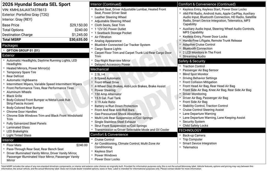 New 2026 Gray Hyundai SEL Sport image 4