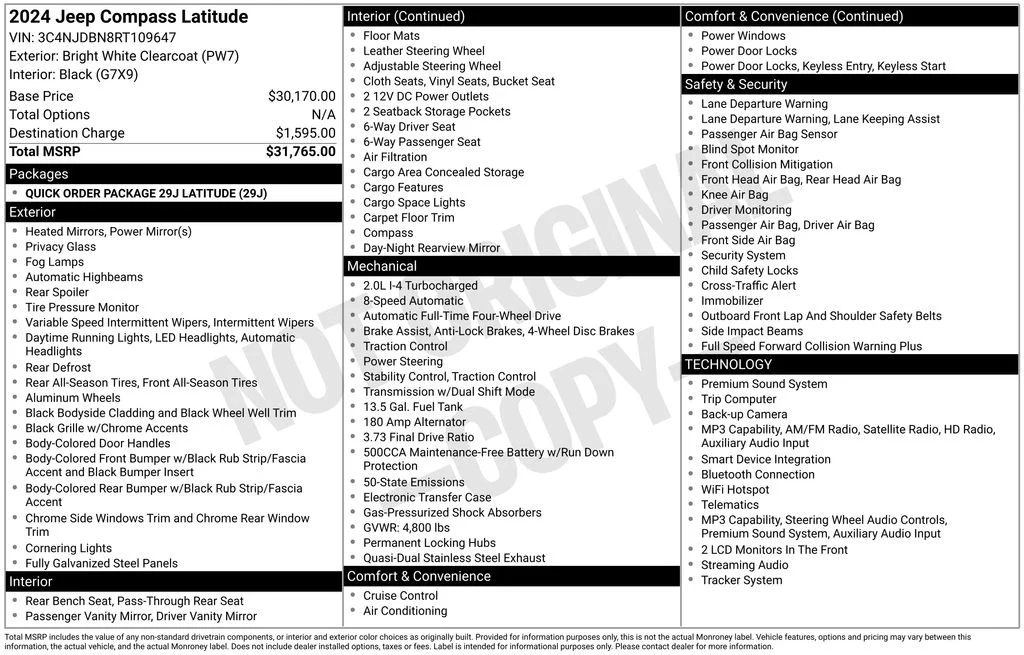 Used 2024 Jeep Compass Latitude with VIN 3C4NJDBN8RT109647 for sale in Shelton, WA
