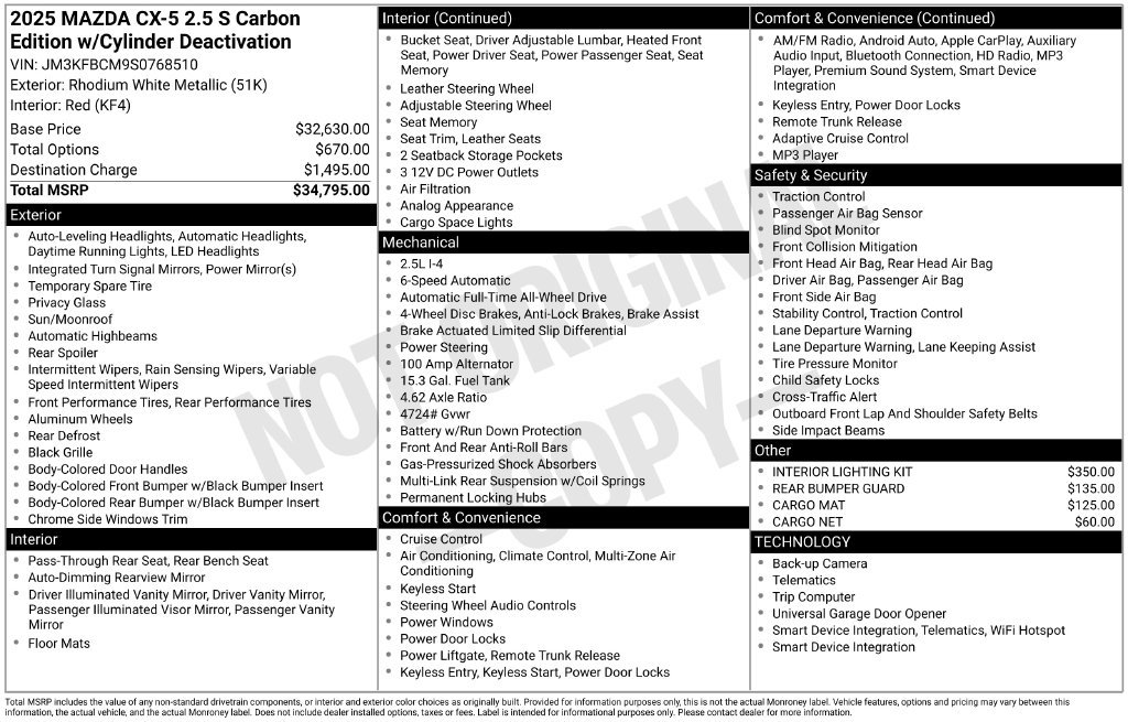 Used 2025 White Metallic Mazda 2.5 S Carbon Edition image 3