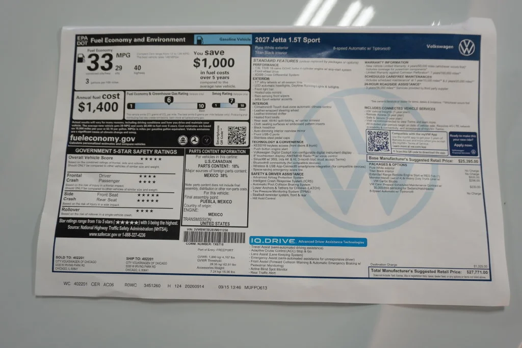 New 2027 Pure White Volkswagen 1.5T Sport image 30