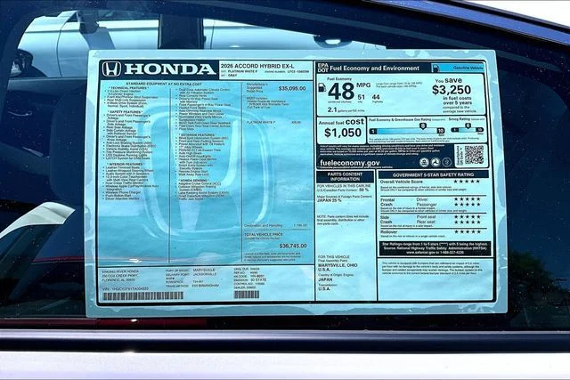 New 2026 Platinum White Pearl Honda EX-L Hybrid image 25