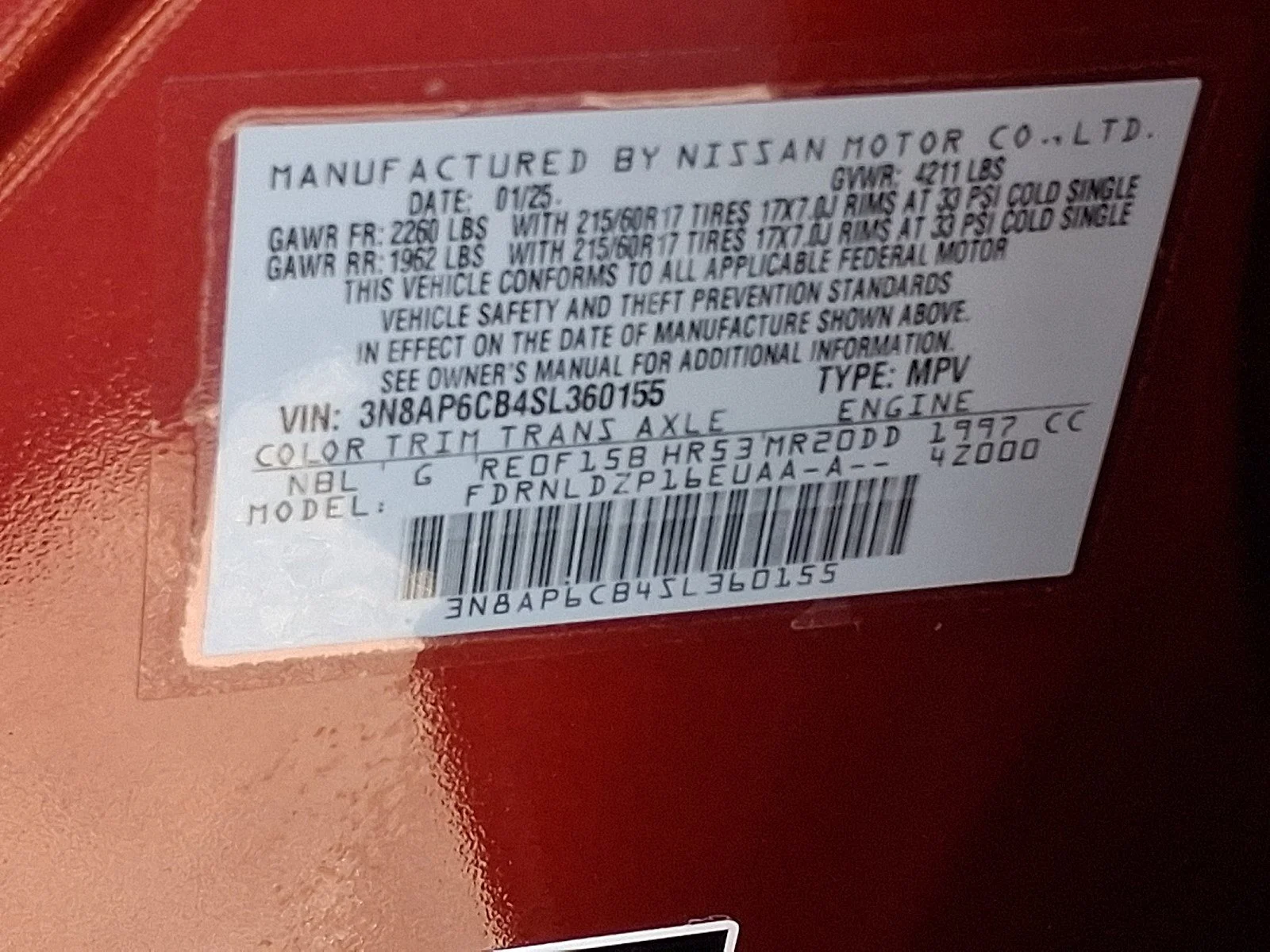 Used 2025 Scarlet Ember Tintcoat Nissan SV image 27
