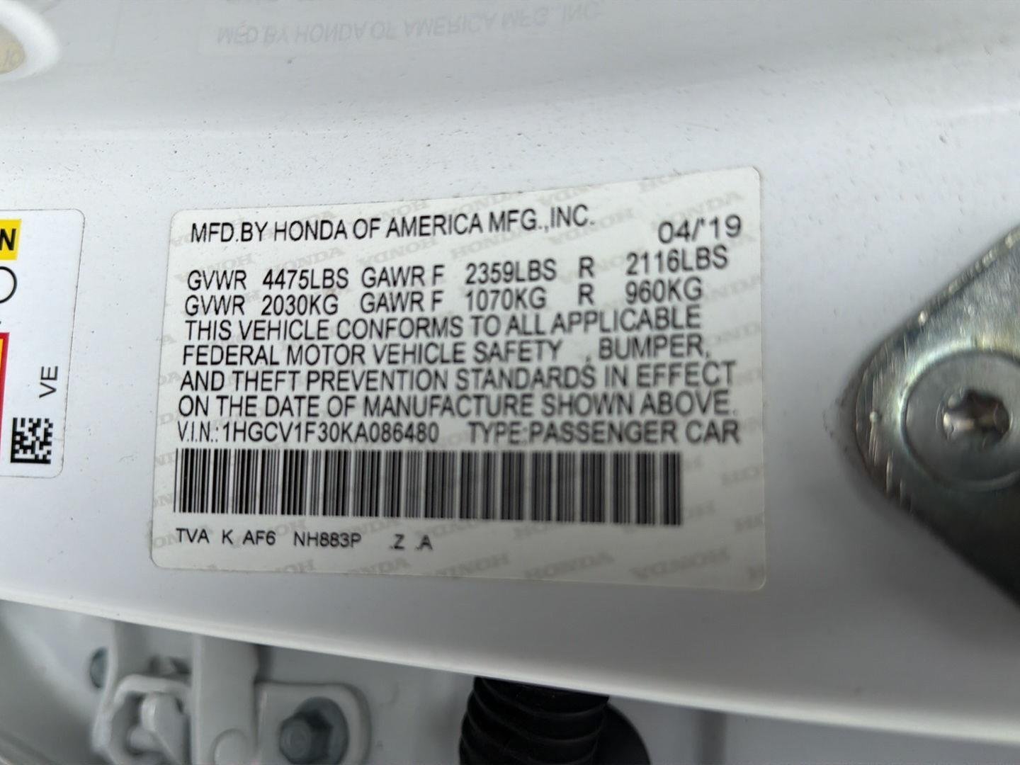 Used 2019 Platinum White Pearl Honda Sport image 37