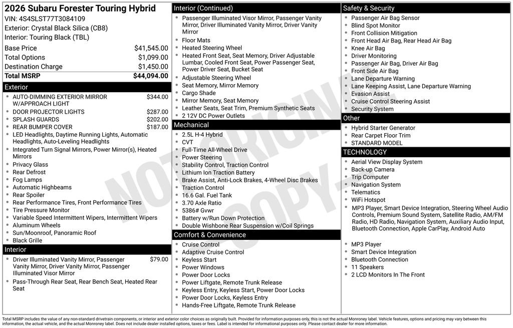 New 2026 CRYSTAL BLACK SILICA Subaru Touring Hybrid image 1