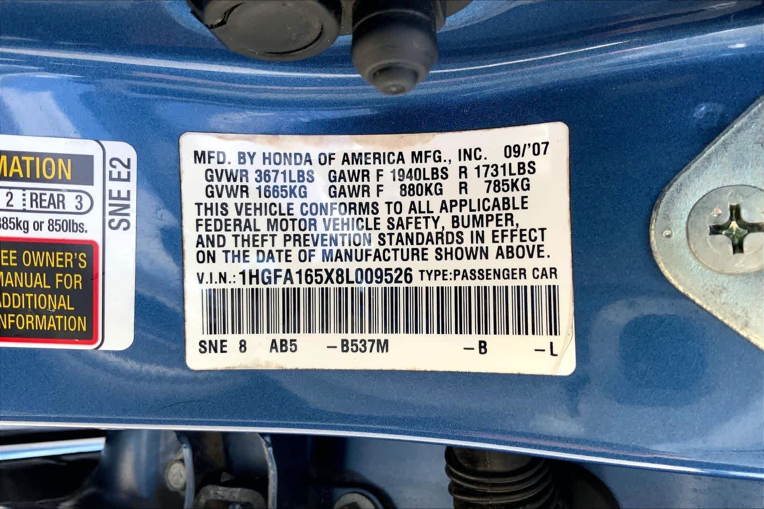Used 2008 Atomic Blue Metallic Honda LX image 34
