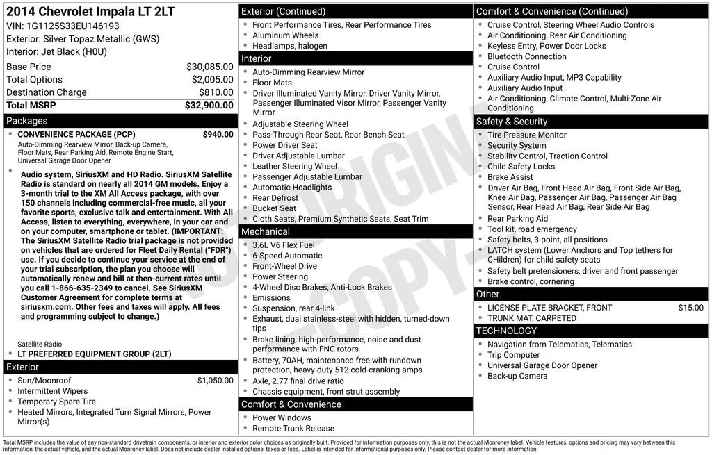 Certified 2014 Chevrolet Impala 2LT with VIN 1G1125S33EU146193 for sale in Orfordville, WI
