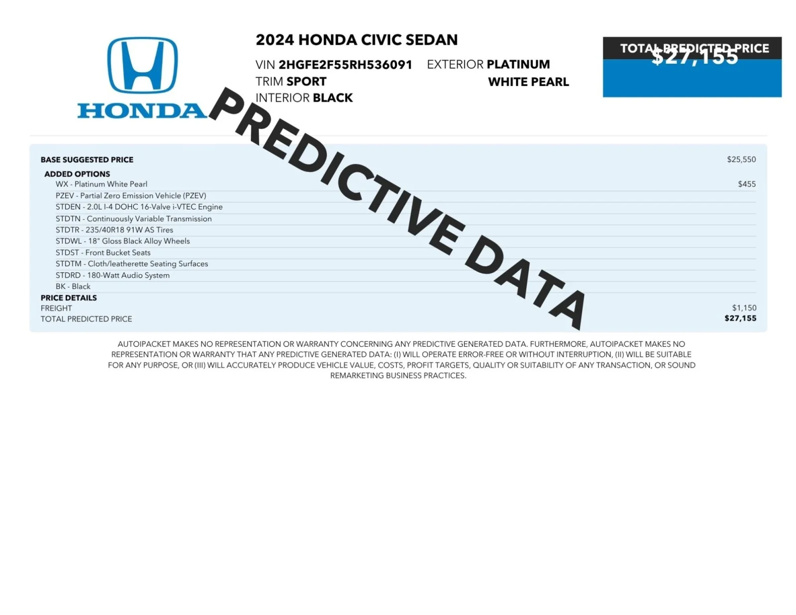 Used 2024 Platinum White Pearl Honda Sport image 2