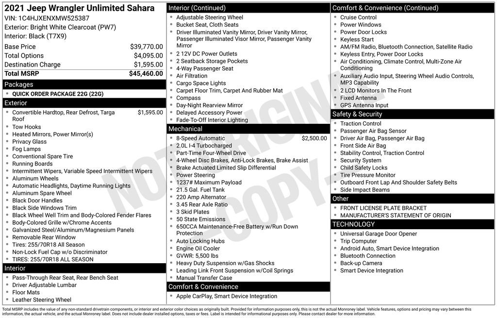 Used 2021 White Jeep Unlimited Sahara image 9