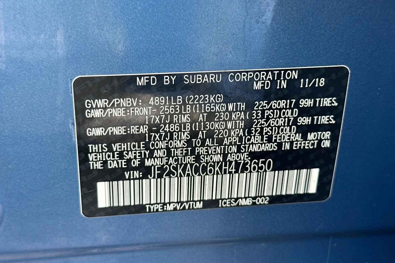 Used 2019 Horizon Blue Pearl Subaru Base image 28