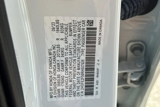 Certified Used 2024 Platinum White Pearl Honda 2.0L 4D SPORT image 69