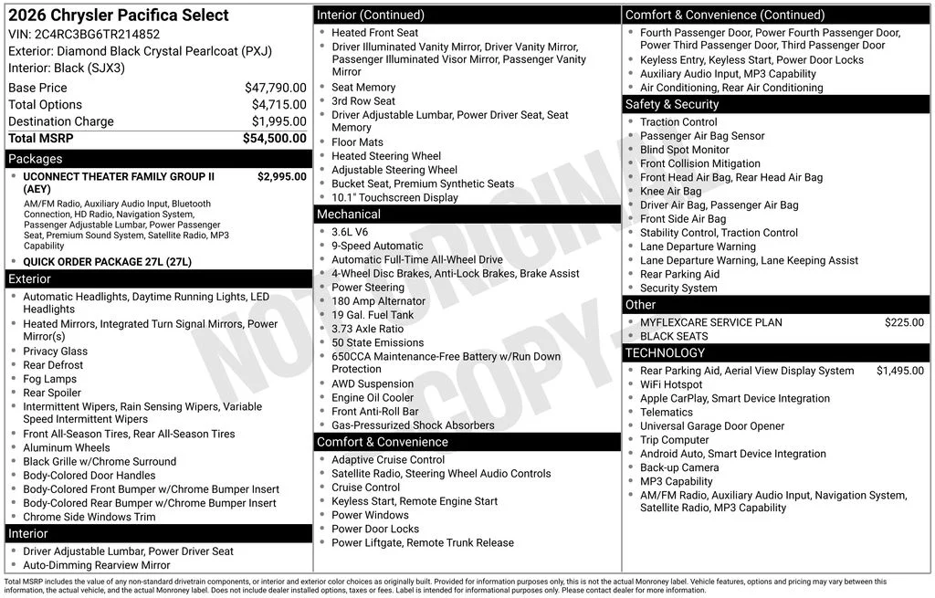 New 2026 Diamond Black Crystal Pearl-Coat Exterior Paint Chrysler Select image 7