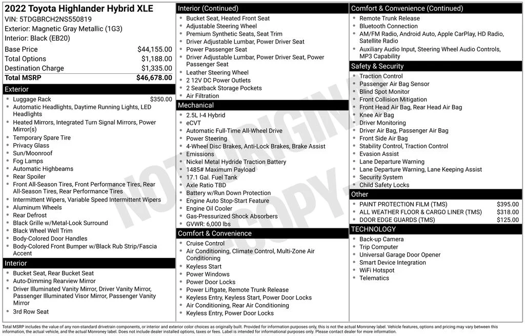 2022 Toyota Highlander XLE Hybrid 4x4's photo