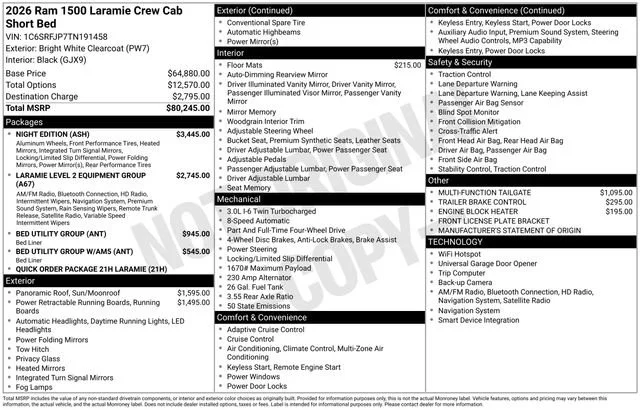 New 2026 Bright White Clear-Coat Exterior Paint RAM Laramie image 30