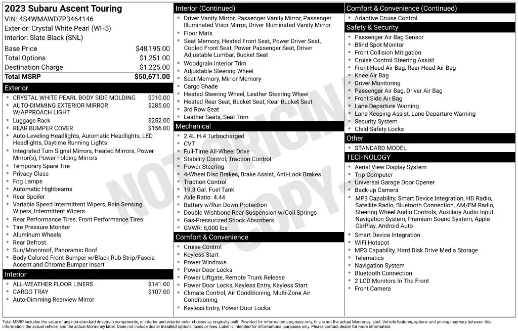 Certified Used 2023 White Subaru Touring image 6