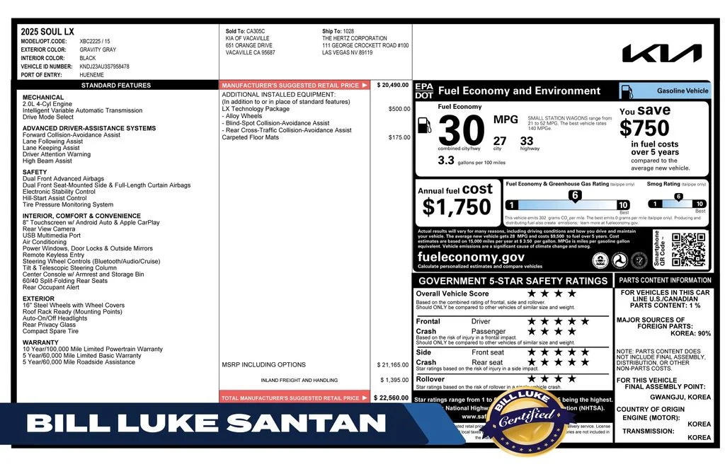 Certified Used 2025 Gray Kia LX image 1