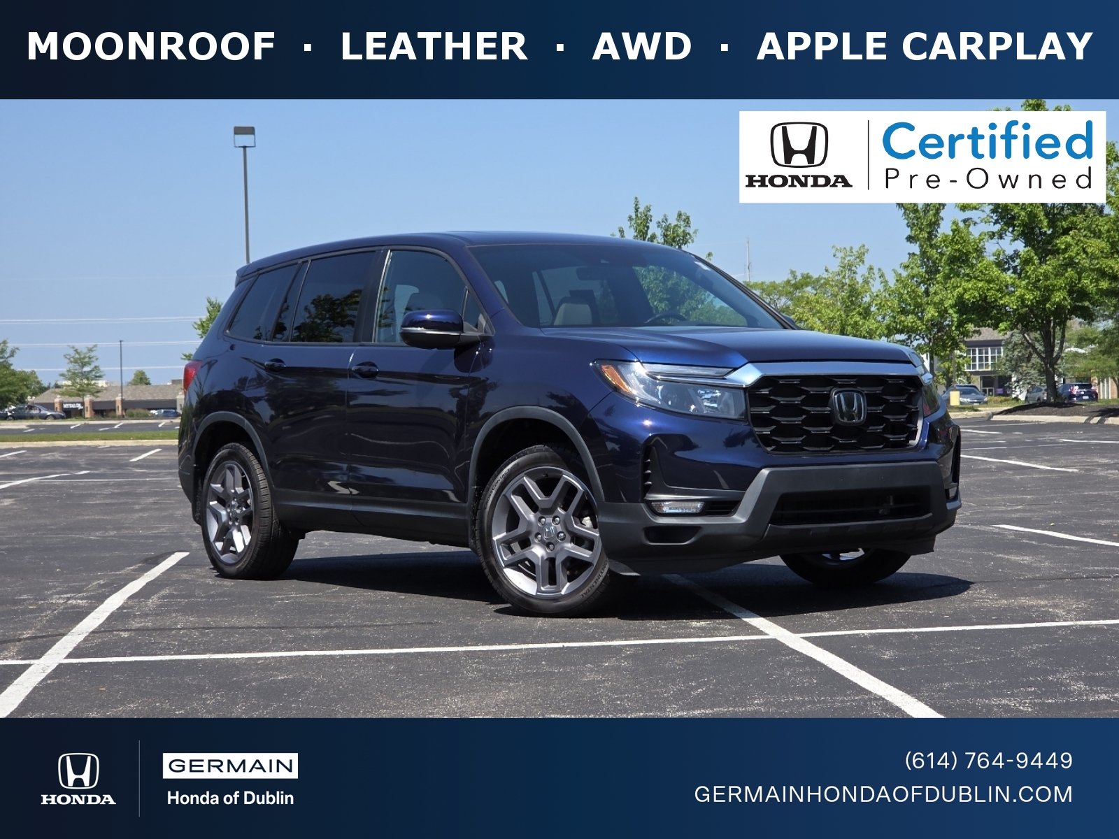 Certified Used 2022 Obsidian Blue Pearl Honda EX-L image 1