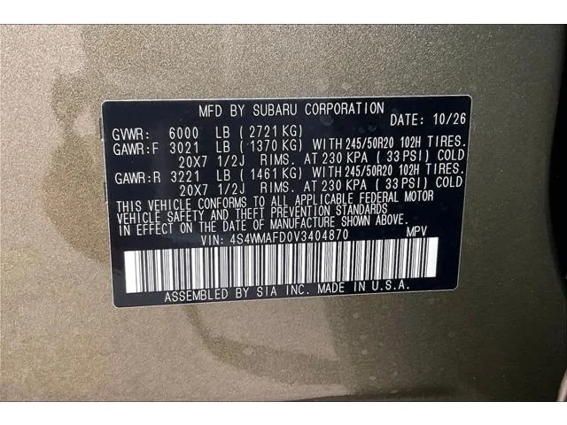New 2027 AUTUMN GREEN METALLIC Subaru Limited 8-Passenger image 27